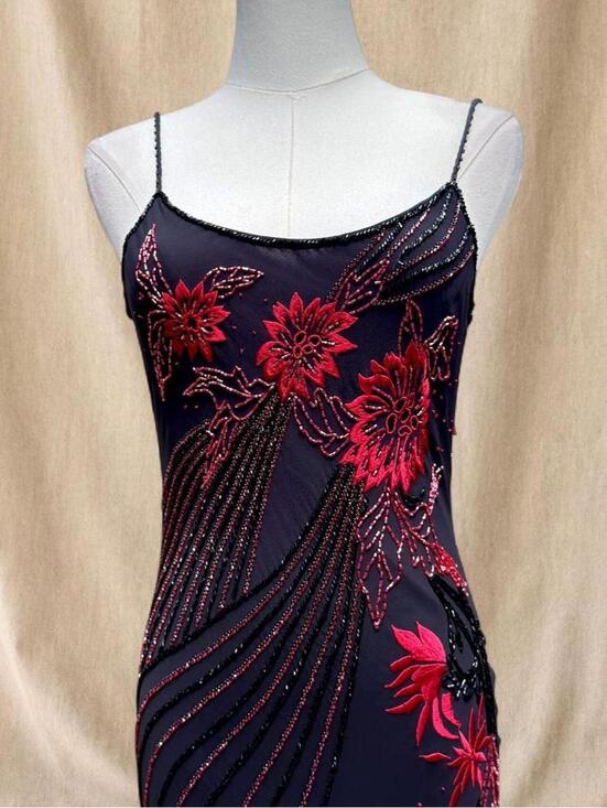 Cache Dresses & Skirts - Vintage Cache black and red floral silk beaded maxi dress